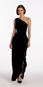 Velvet One Shoulder Column Dress with Side Ruffle Image 4