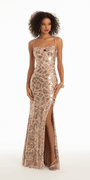 Sequin Keyhole Back and Lace Up Dress with Side Slit Image 1