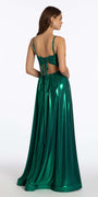 Metallic Foil Pleated Keyhole Lace Up A Line Dress Image 4