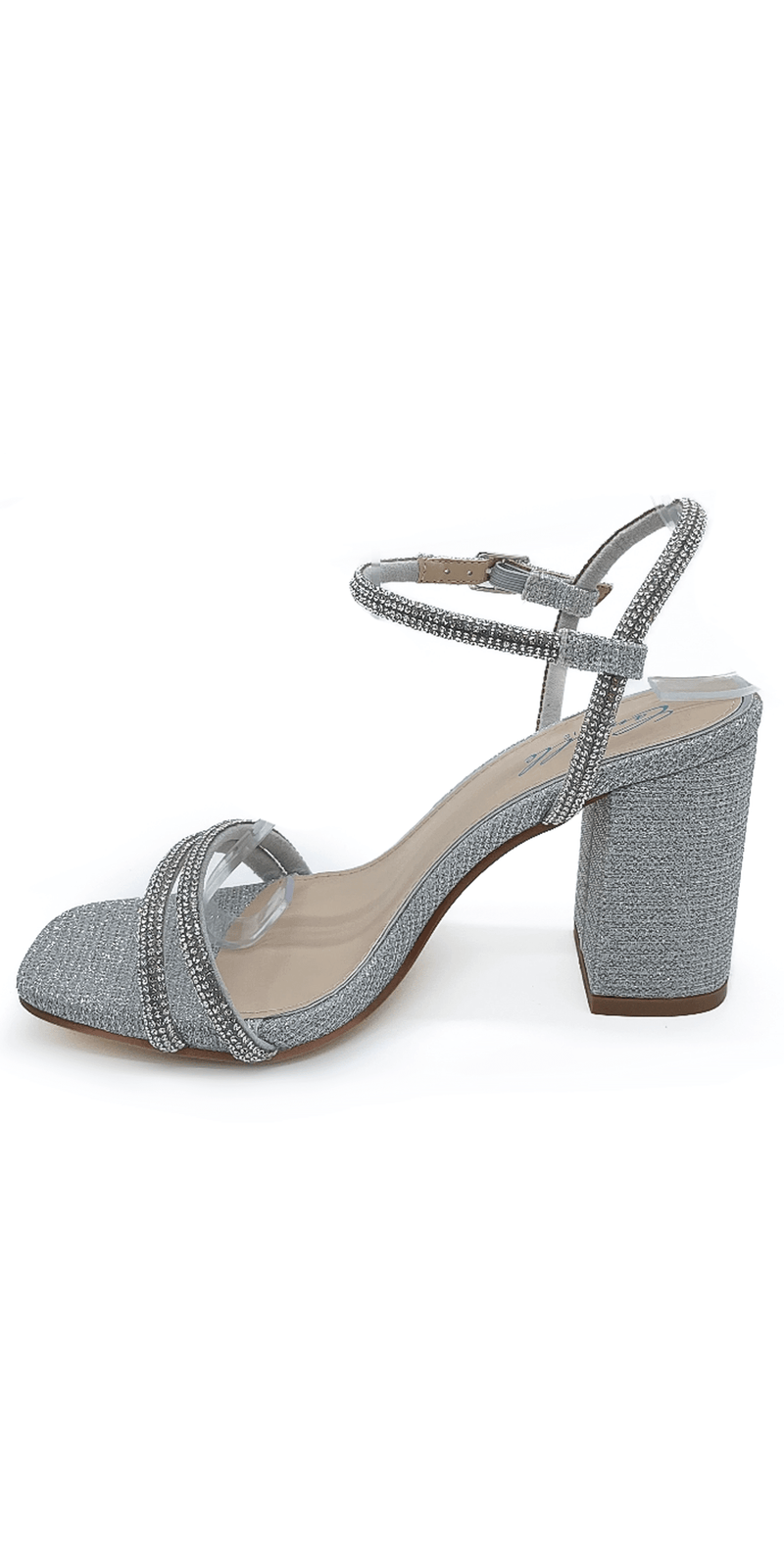 Glitter Double Strap Rhinestone Block Heel Sandal Image 4