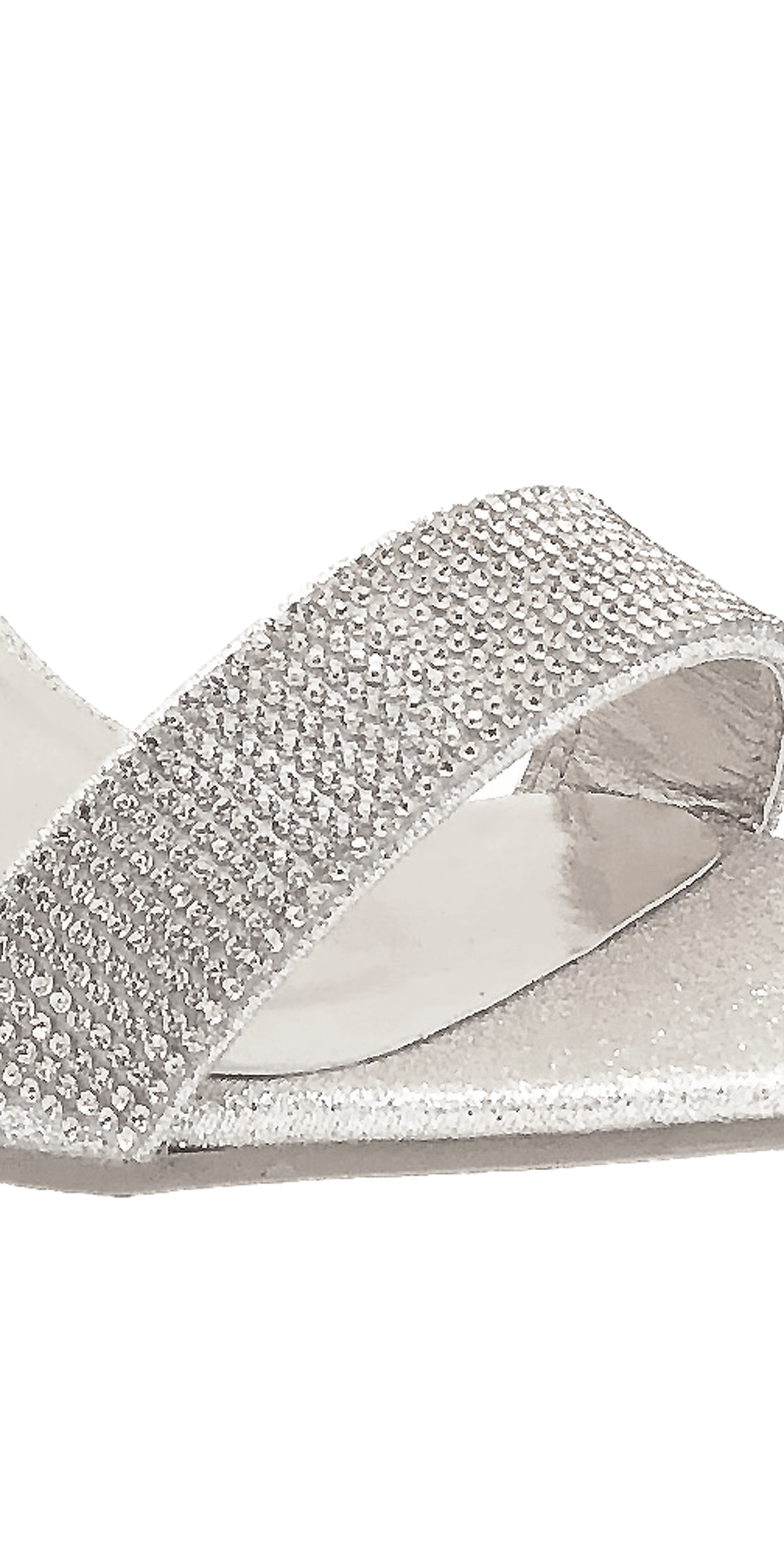 Camille La Vie/ Caroi Rhinestone Mid Heel Zip Back Ankle Strap Sandal /size 5.5 / silver/close up