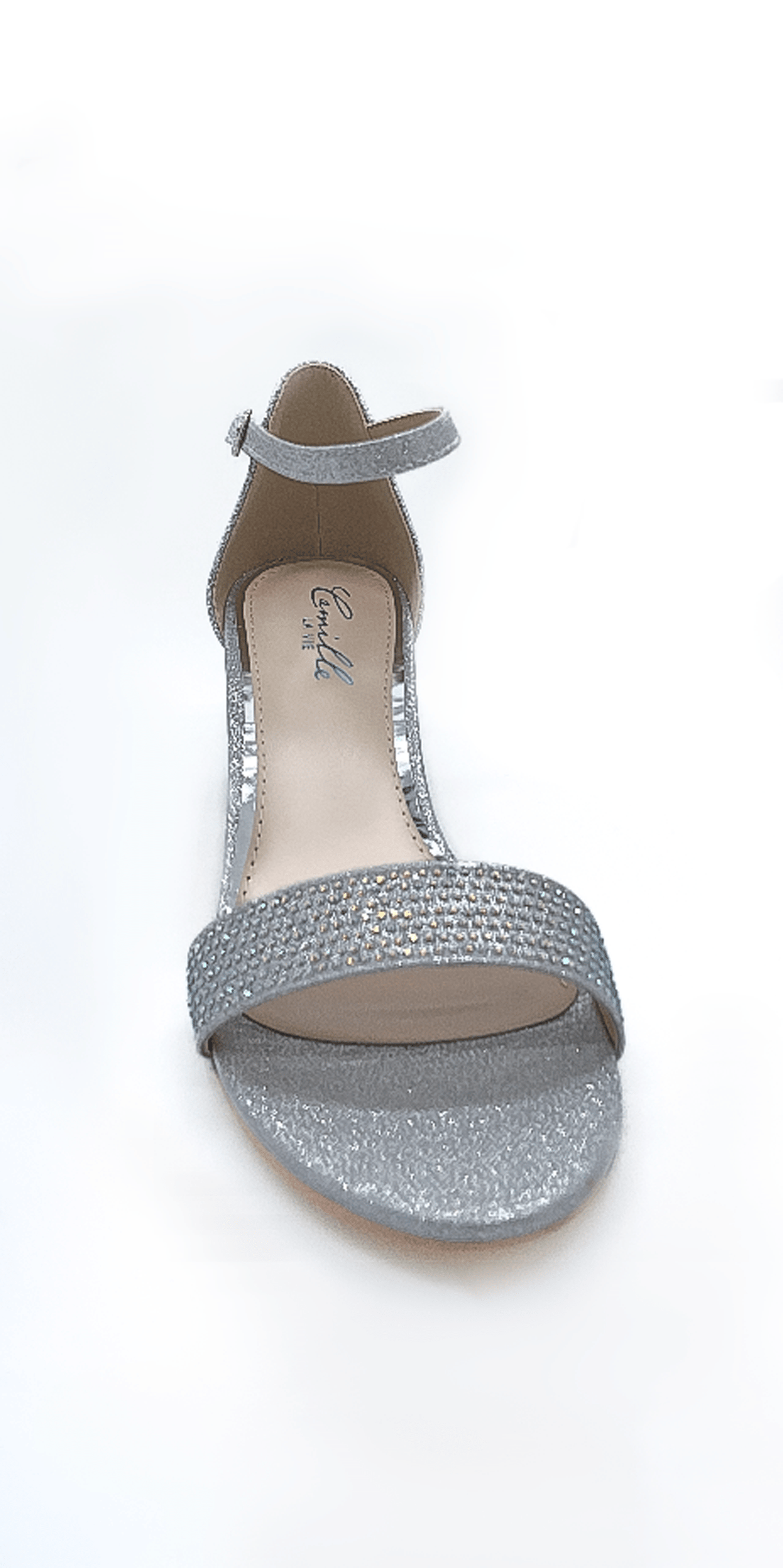 Camille La Vie Emma 06 Low Heel Rhinestone Sandal 5.5 / silver