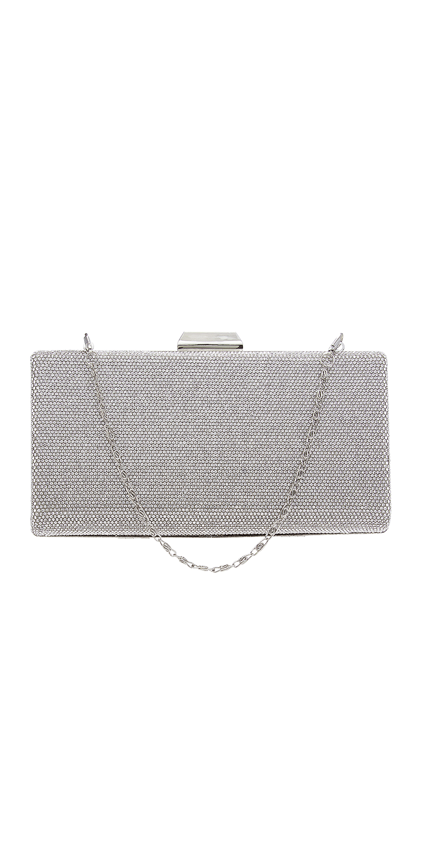 Camille La Vie /Micro Rhinestone and Satin Metal Top Handbag/ OS / silver/front