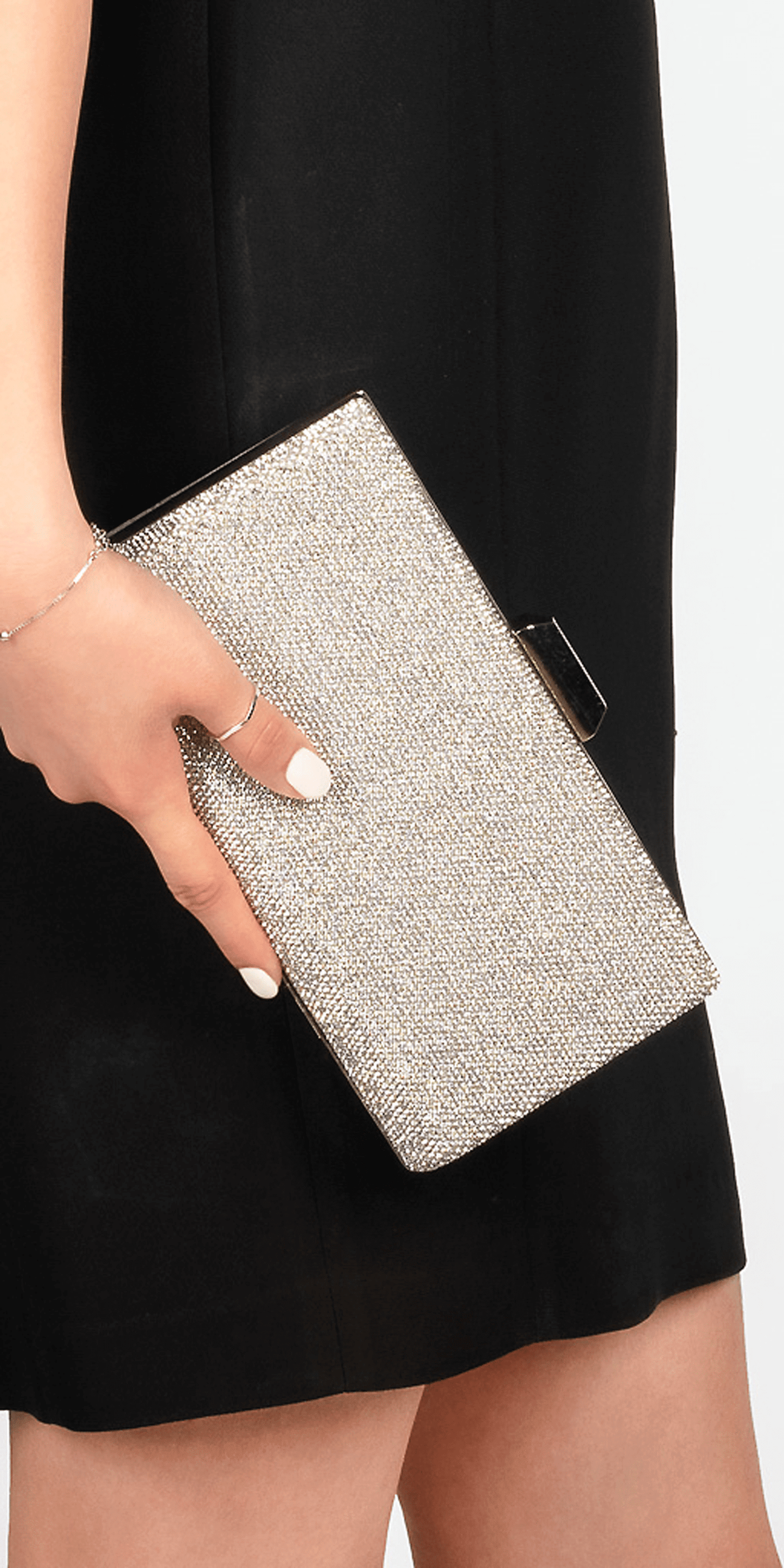 Camille La Vie/ Micro Rhinestone and Satin Metal Top Handbag/ OS / silver/SIDE 1
