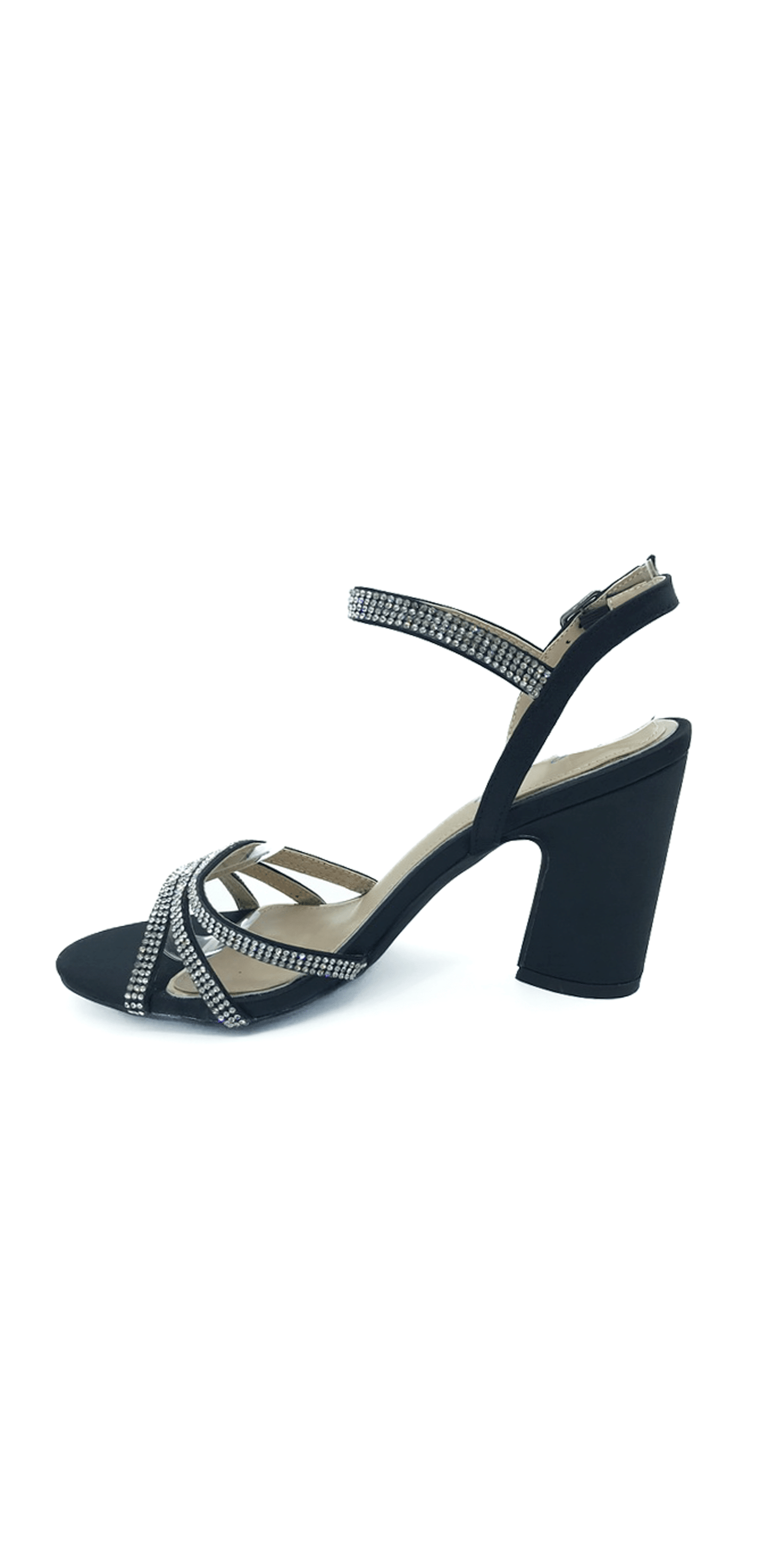 Camille La Vie Strappy Rhinestone Ankle Strap Block Heel Sandal 5.5 / black