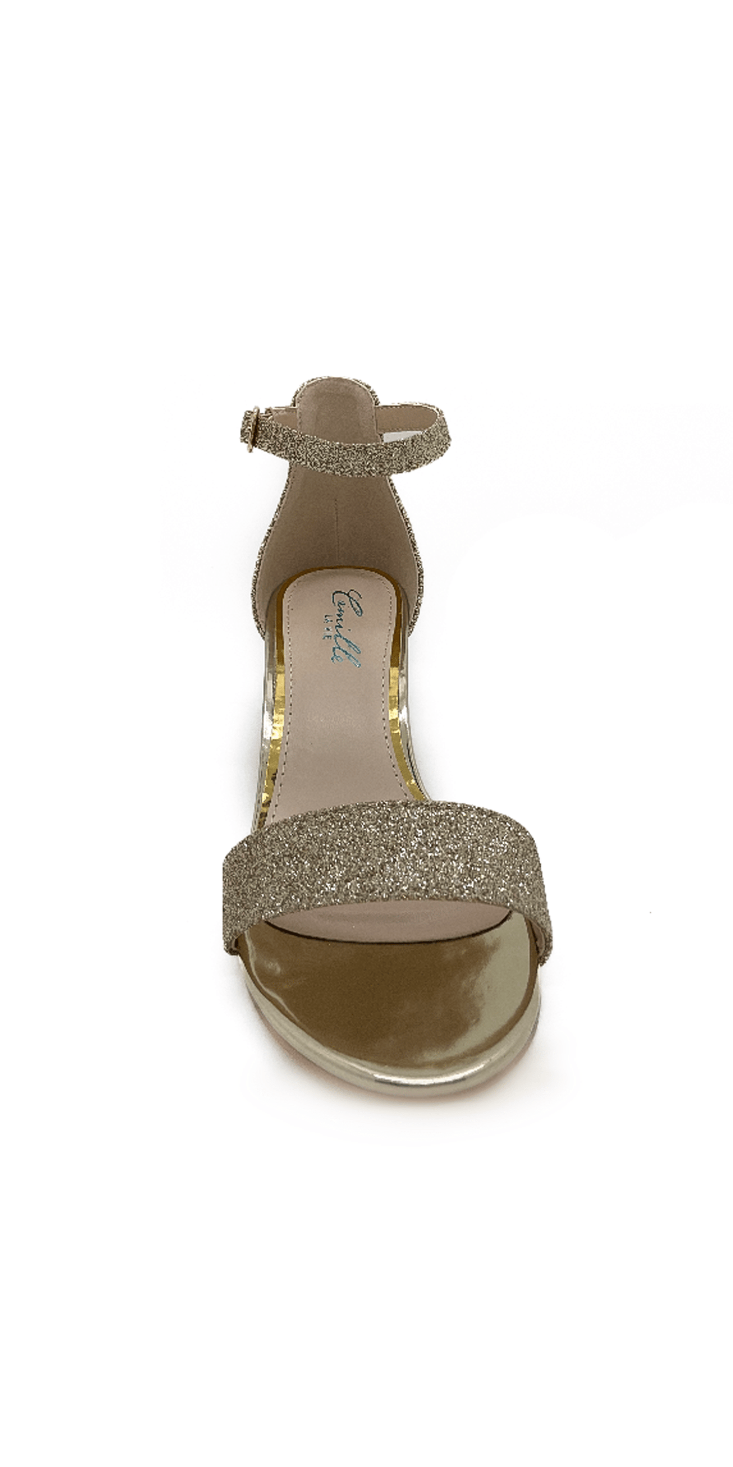 Camille La Vie Low Heel Glitter Ankle Strap Sandal