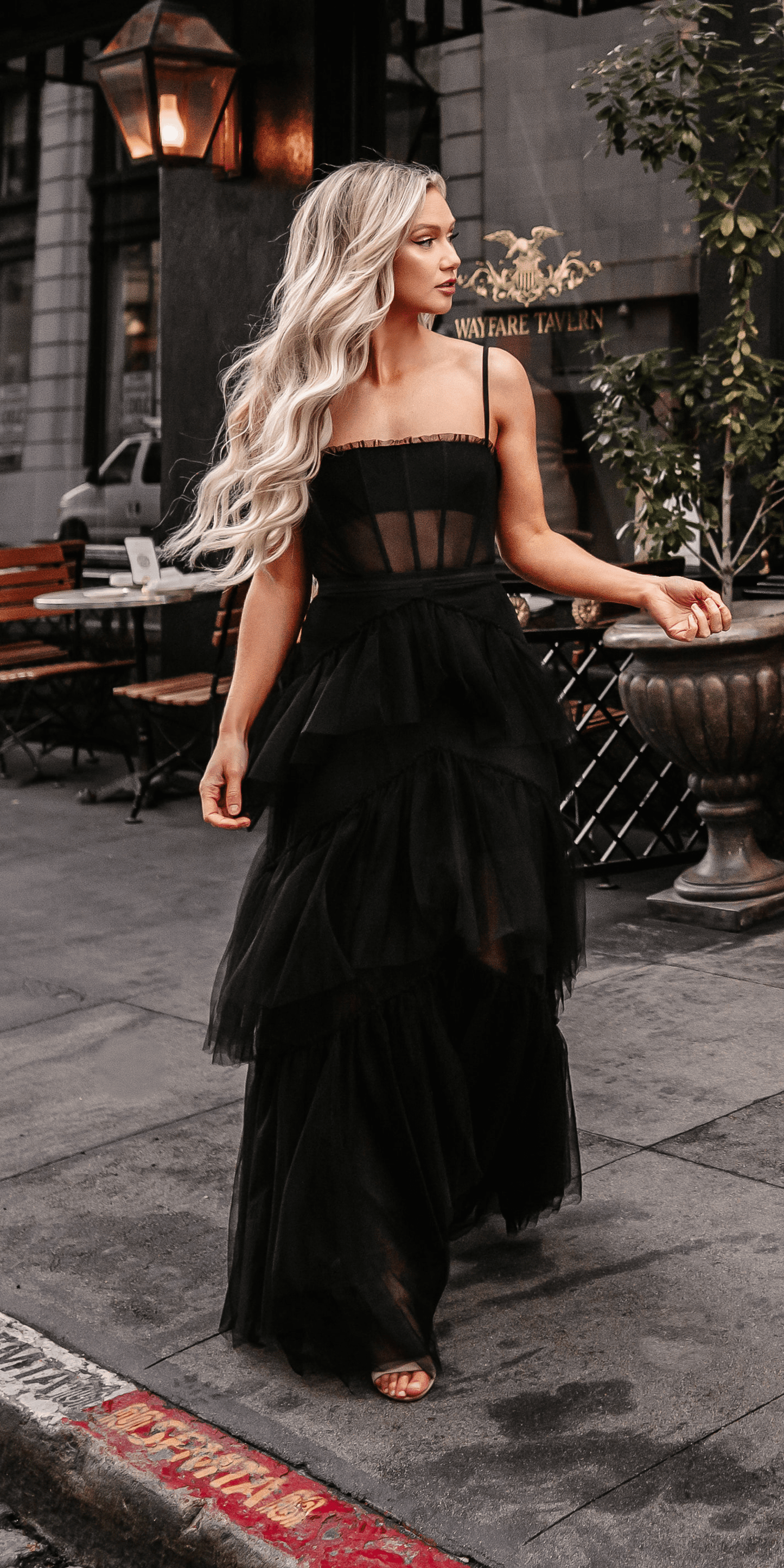 black Size 0 missy Camille La Vie Sheer Mesh Corset Tiered A Line Dress