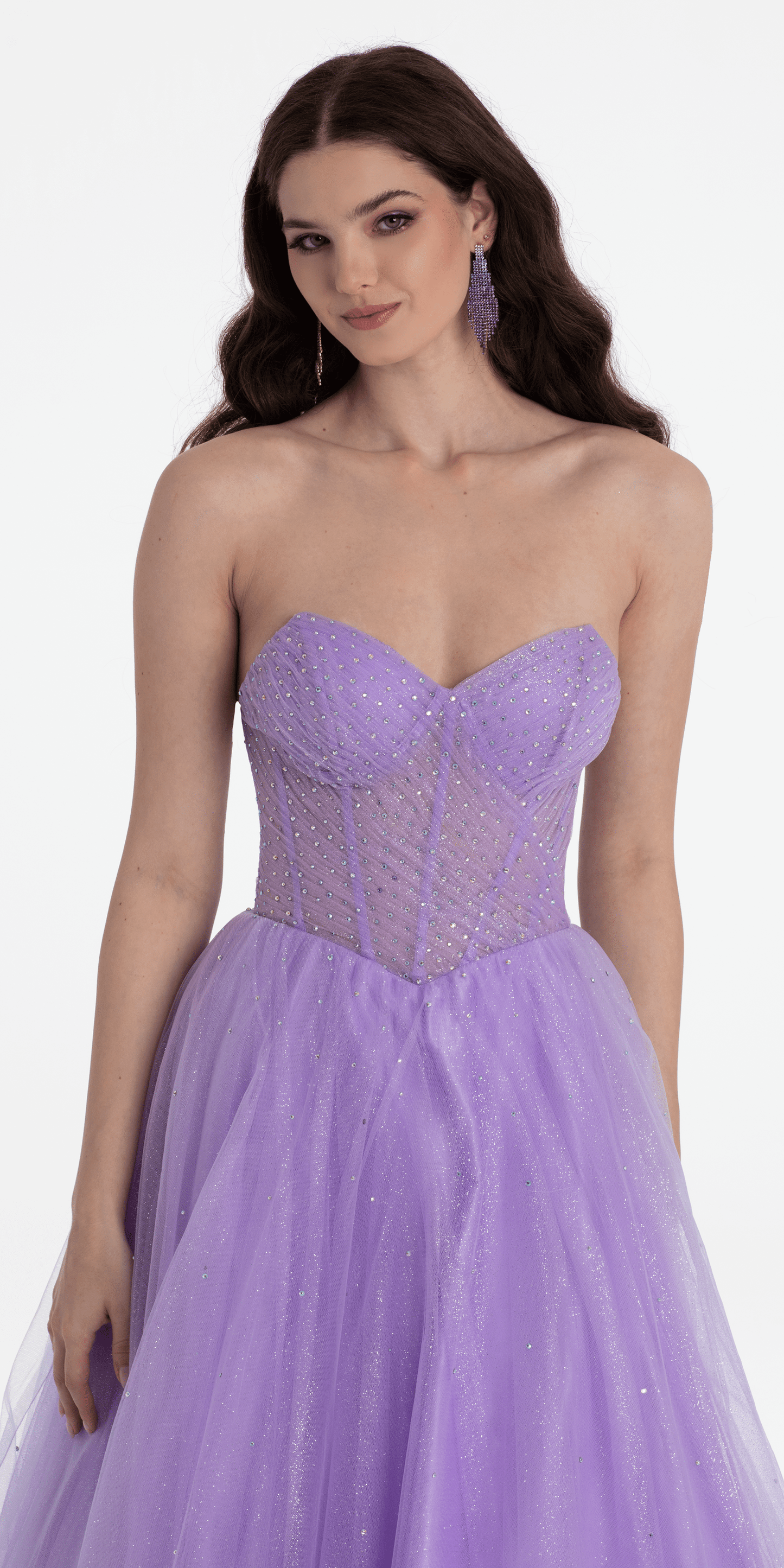 Camille La Vie Sheer Corset Sweetheart Tulle Ballgown