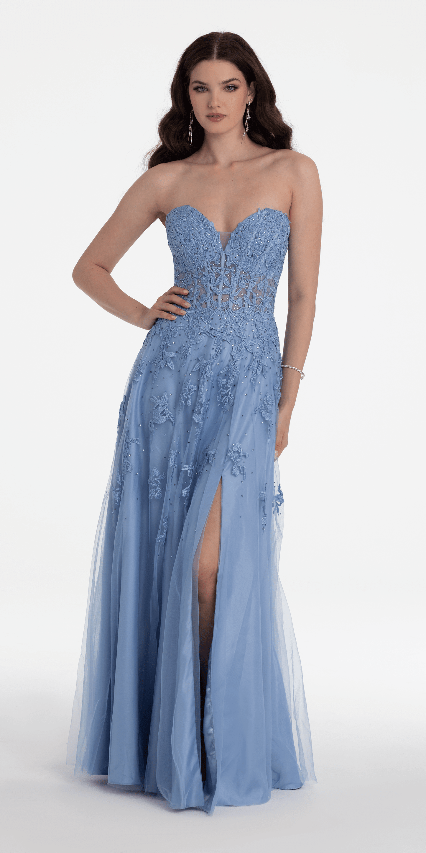 Camille La Vie Sweetheart Embroidered Mesh Corset Ballgown