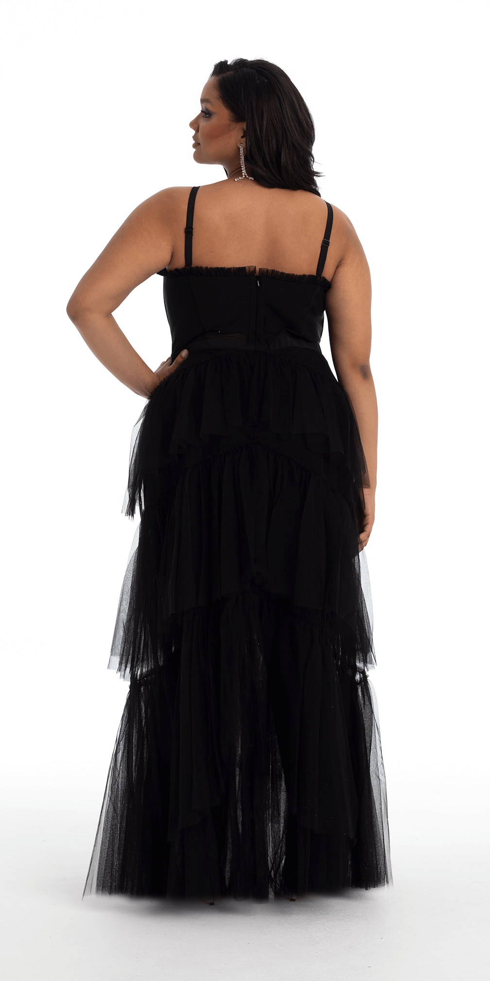 Camille La Vie /Sheer Mesh Corset Tiered A Line Dress/ plus/ size /16 /black/back