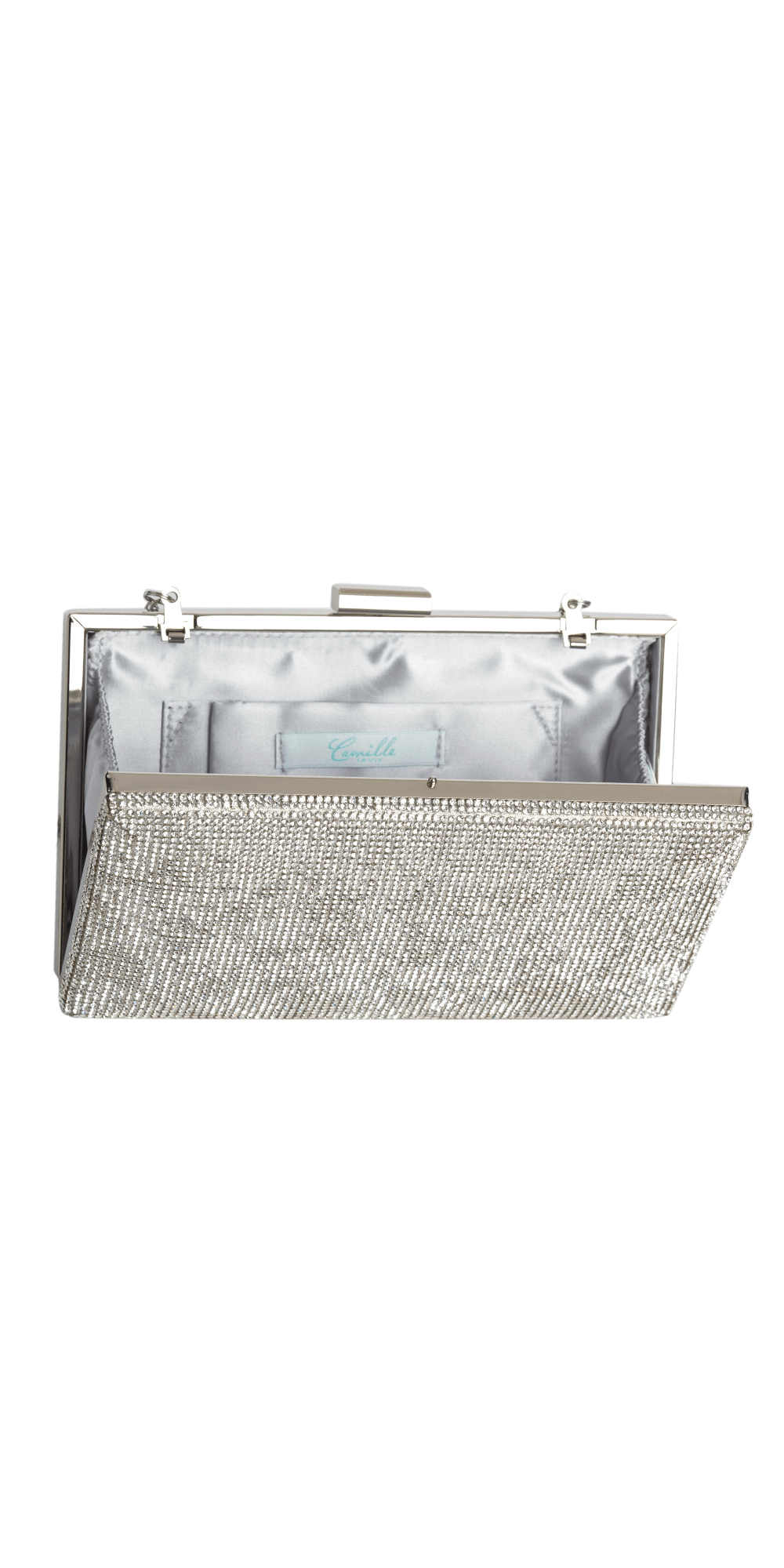 Silver/No Size/Camille La Vie/Rhinestone Handbag with Metal Top Closure/ Front Alt1