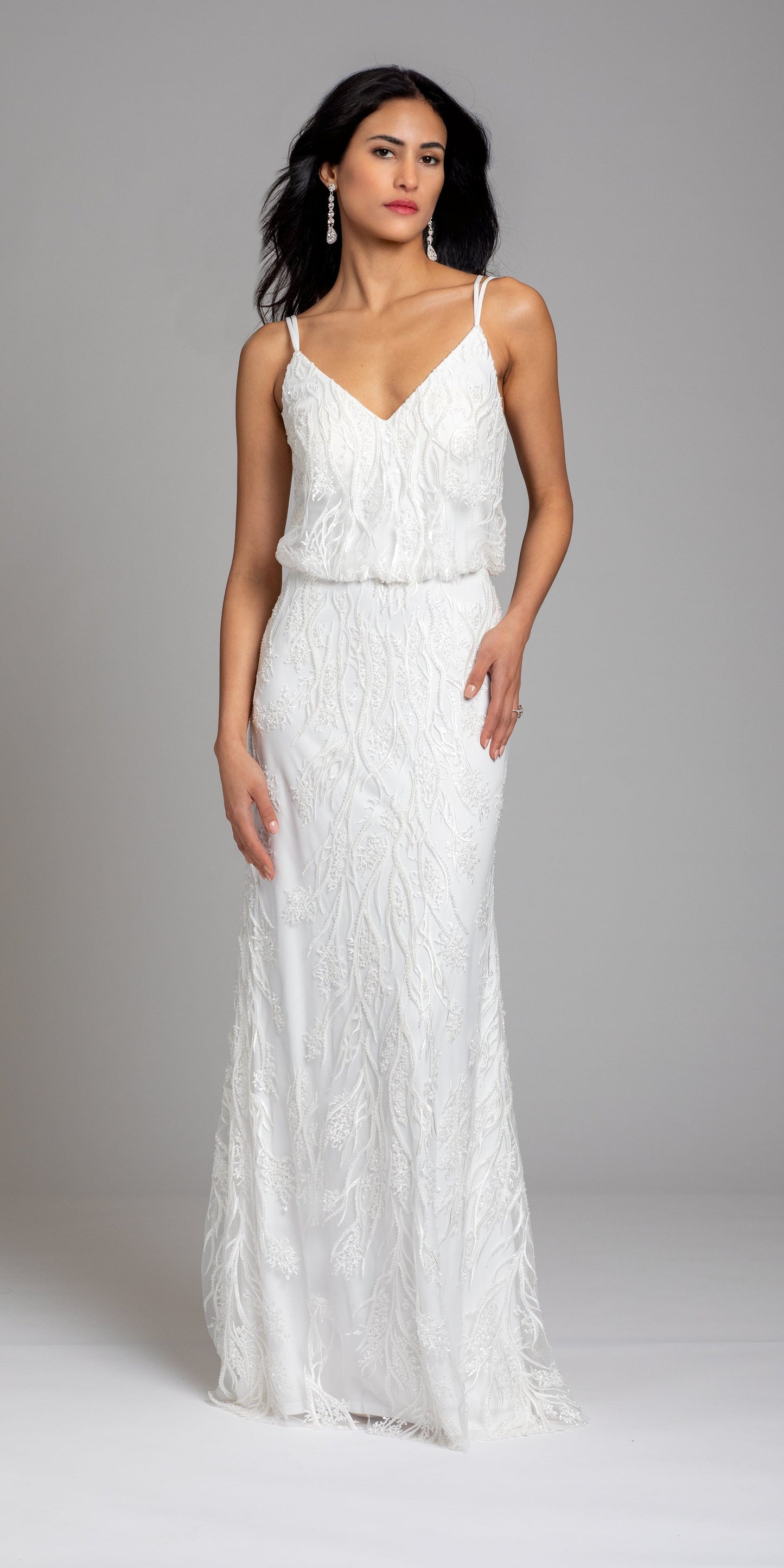 ivory /Size 2/ missy /Camille La Vie/ Strappy Back Beaded Embellished Blouson Dress/front