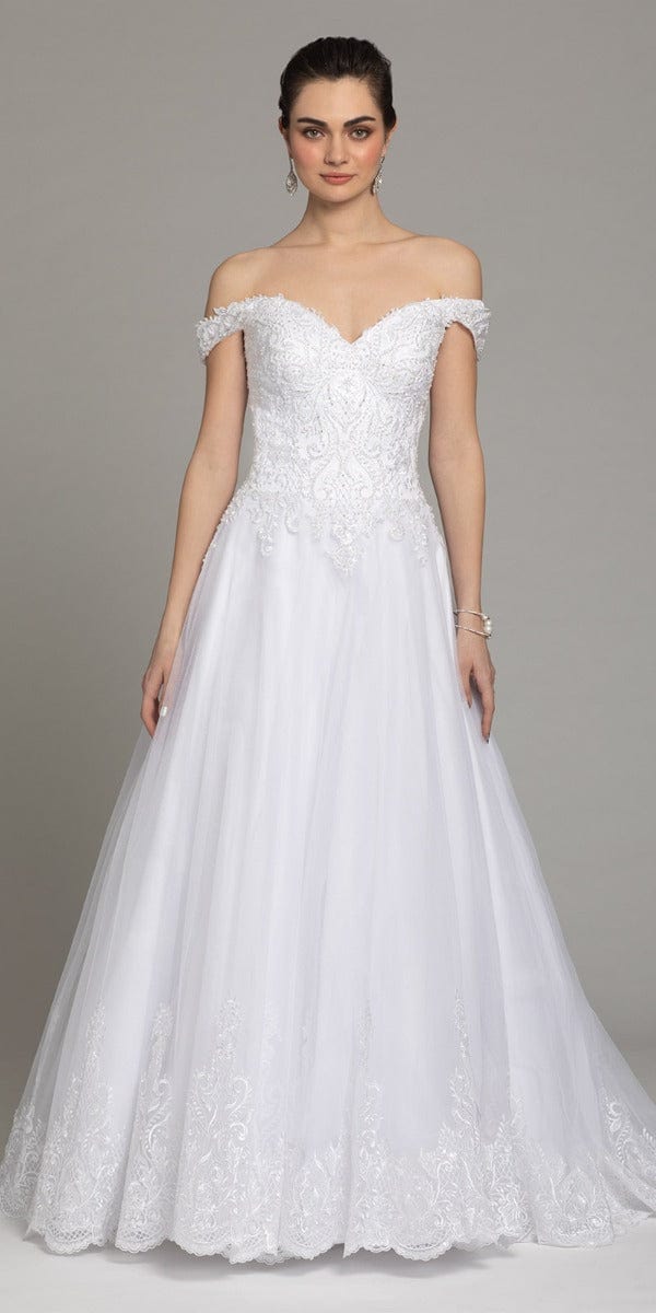 white/ Size 2/ missy/ Camille La Vie/ Off The Shoulder Lace Satin A-Line Gown/alt