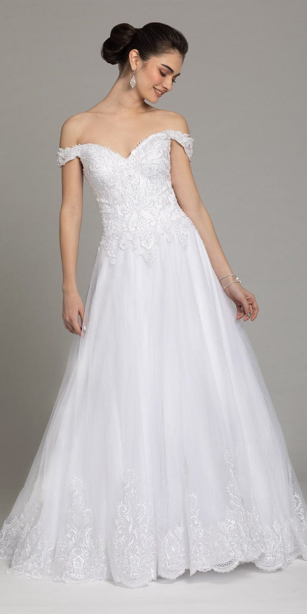 white/ Size 2/ missy/ Camille La Vie/ Off The Shoulder Lace Satin A-Line Gown/alt 2