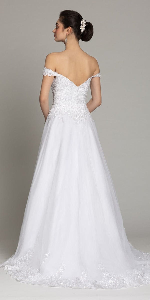 white/ Size 2/ missy/ Camille La Vie/ Off The Shoulder Lace Satin A-Line Gown/back