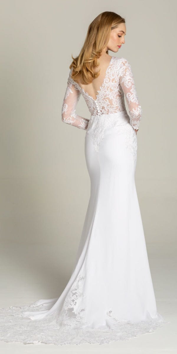 Camille La Vie/ Long Sleeve V Back Crepe Dress with Embellished Appliques/ missy/ size/ 2 /white/back