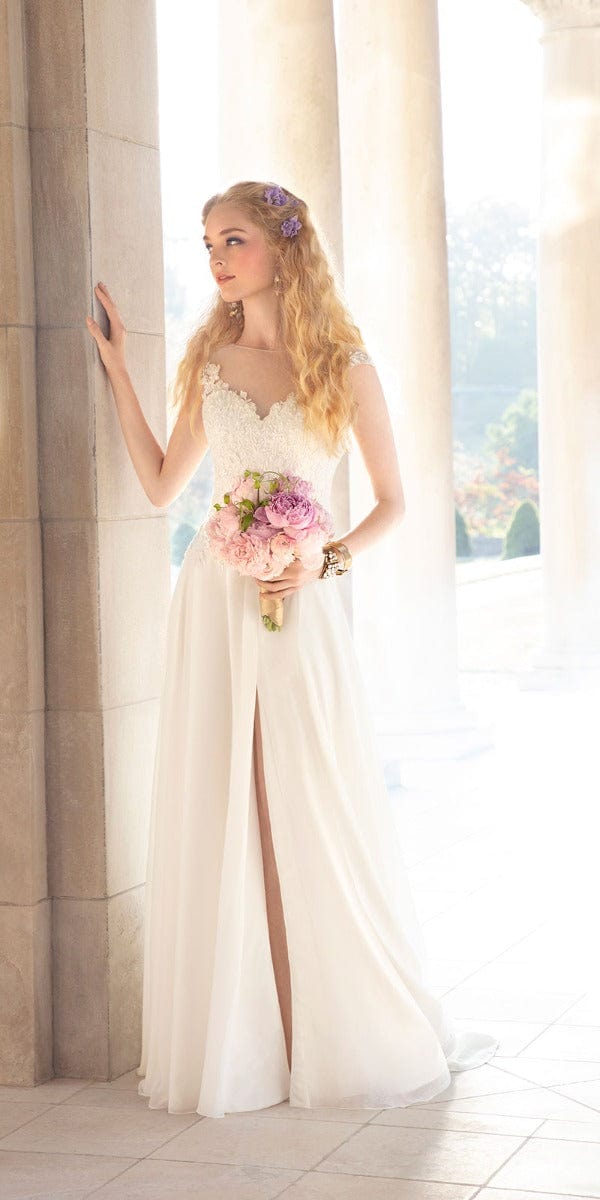 ivory/ Size 2 /missy /Camille La Vie/ Illusion Cap Sleeve Chiffon A Line Dress with Floral Appliques/front 1