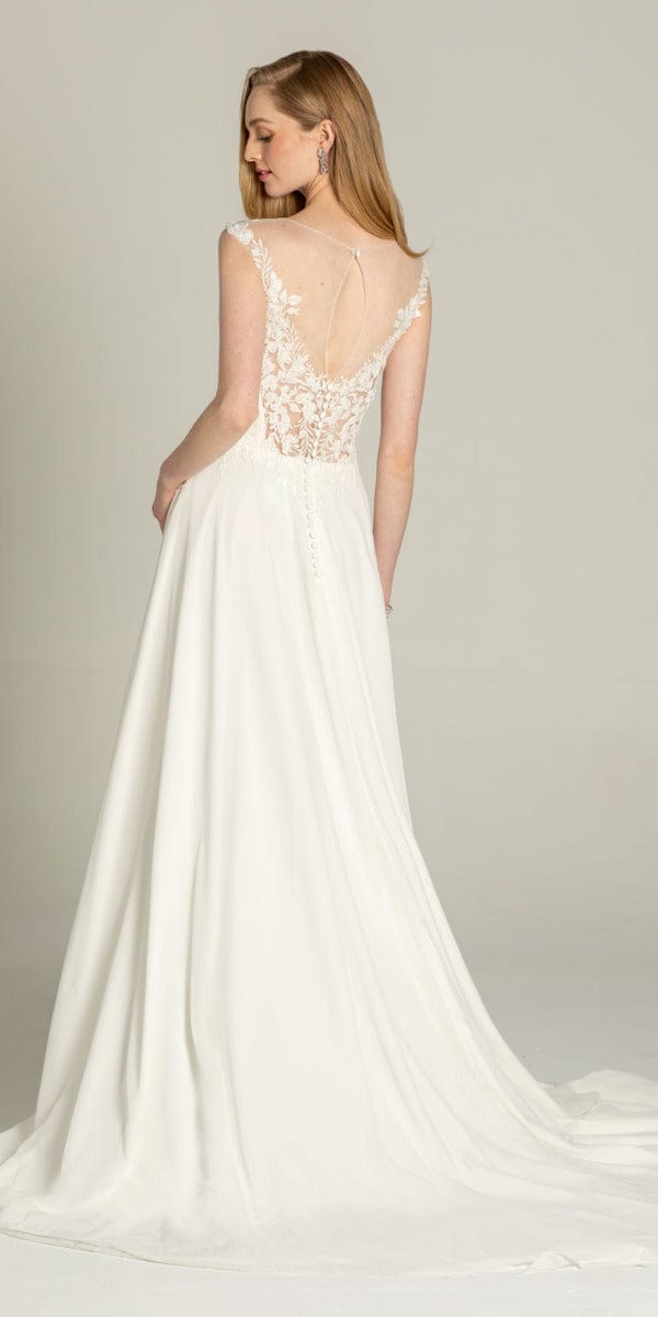 ivory/ Size 10/ missy/ Camille La Vie /Illusion Cap Sleeve Chiffon A Line Dress with Floral Appliques/back