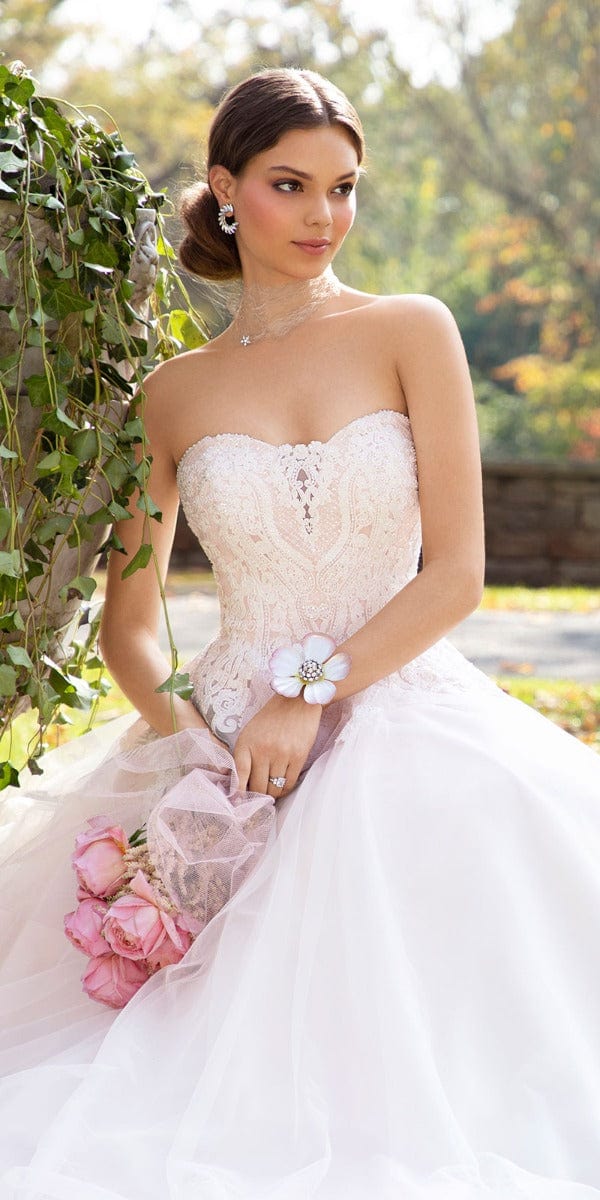 ivory-pink/ Size 2/ missy/ Camille La Vie Embellished Embroidered Strapless Tulle Ballgown/close up