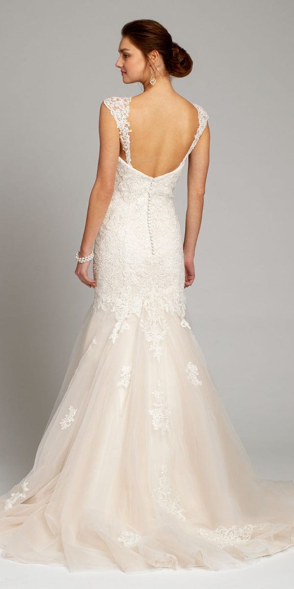 ivory-nude/ Size 2/ missy/ Camille La Vie/ Tulle and Lace Cap Sleeve Mermaid Wedding Dress/back