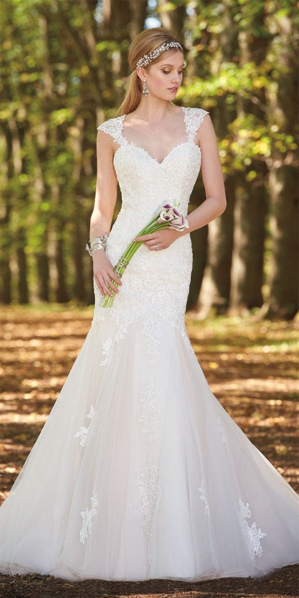 ivory-nude/ Size 0/ missy/ Camille La Vie/ Tulle and Lace Cap Sleeve Mermaid Wedding Dress/front