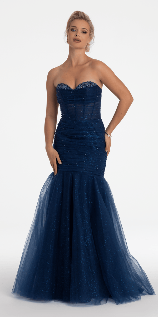 dresses blue Sparkly Prom with Pockets Halter Neck Formal Gown 21890 Blue / 24W Spaghetti Straps Sleeves Long Sleeve Fluffy Navy Blue
