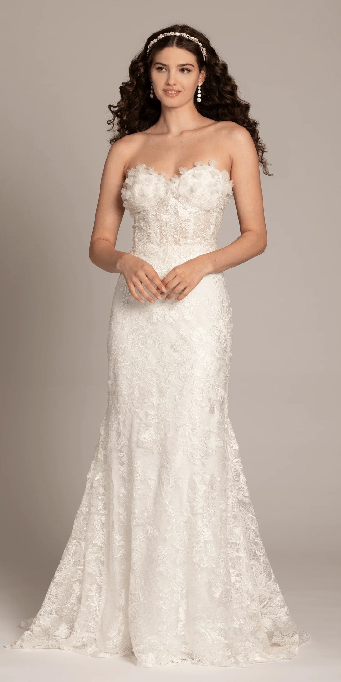 ivory/size/4/missy/ Camille La Vie/Sweetheart 3D Embellished Lace Corset Mermaid Dress /front