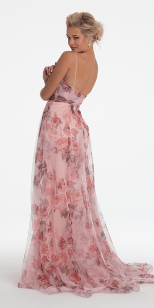 Floral Print Mesh Sweetheart A Line Dress with Side Slit Image 5