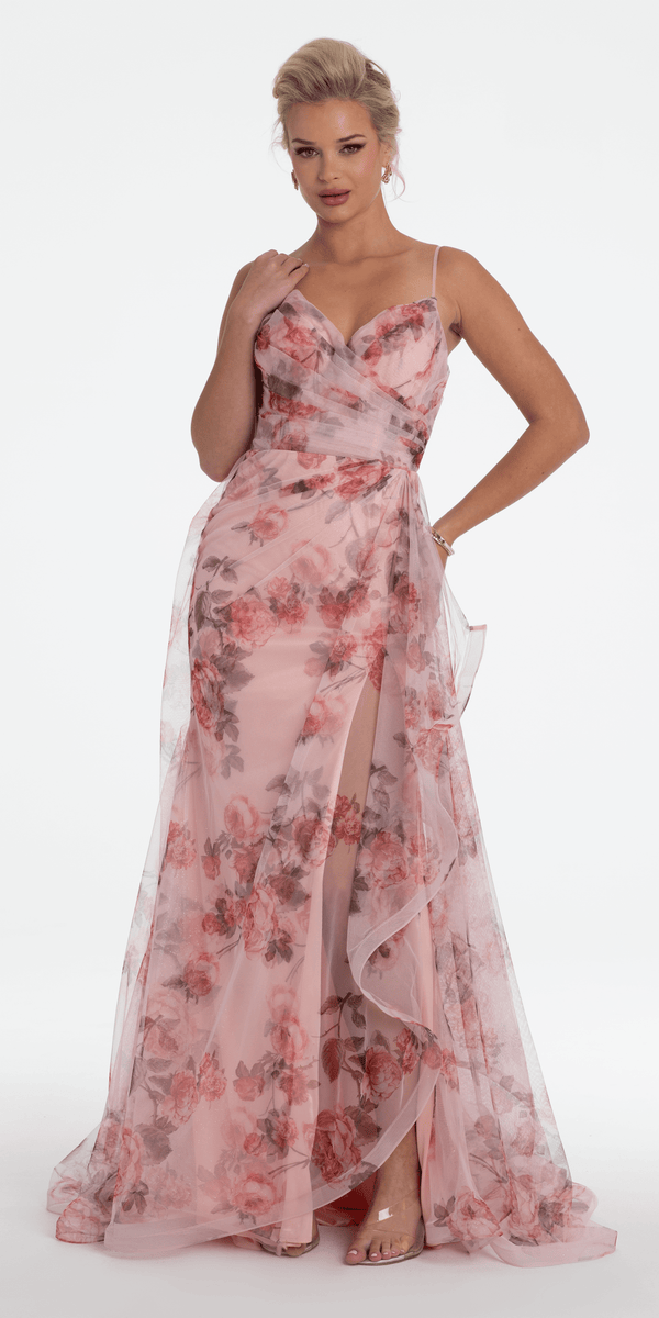 Floral Print Mesh Sweetheart A Line Dress with Side Slit - missy / 8 / blush Floral Print Mesh Sweetheart A Line Dress with Side Slit - missy / 8 / blush