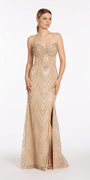 Sweetheart Rhinestone Glitter Mesh Corset Column Dress Image 1