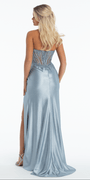 Pointed Embroidered Strapless Satin Corset Column Dress Image 4