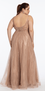 mocha/size/14/plus/Camille La Vie/ Deep V Mesh Linear Beaded A-Line Dress/back