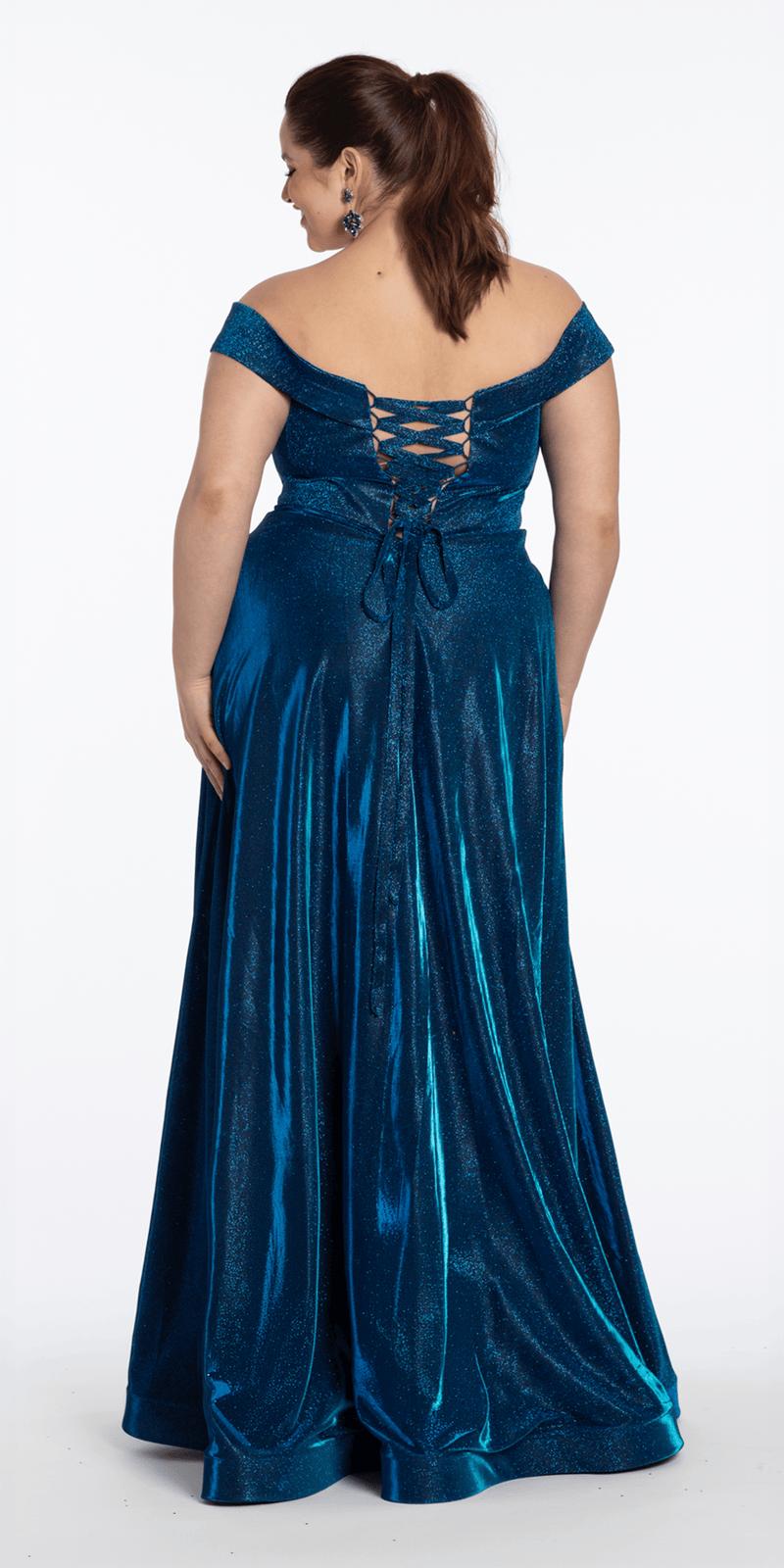 Iridescent Metallic Glitter Off the Shoulder Plunge A Line Dress plus / 20 / blue Iridescent Metallic Glitter Off the Shoulder Plunge A Line Dress plus / 20 / blue