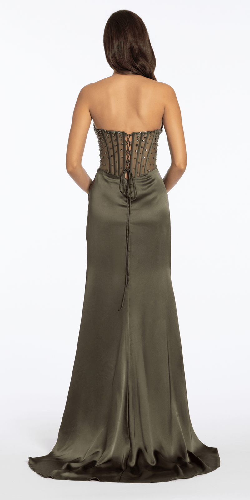 Strapless Satin Embellished Corset Column Dress Image 5