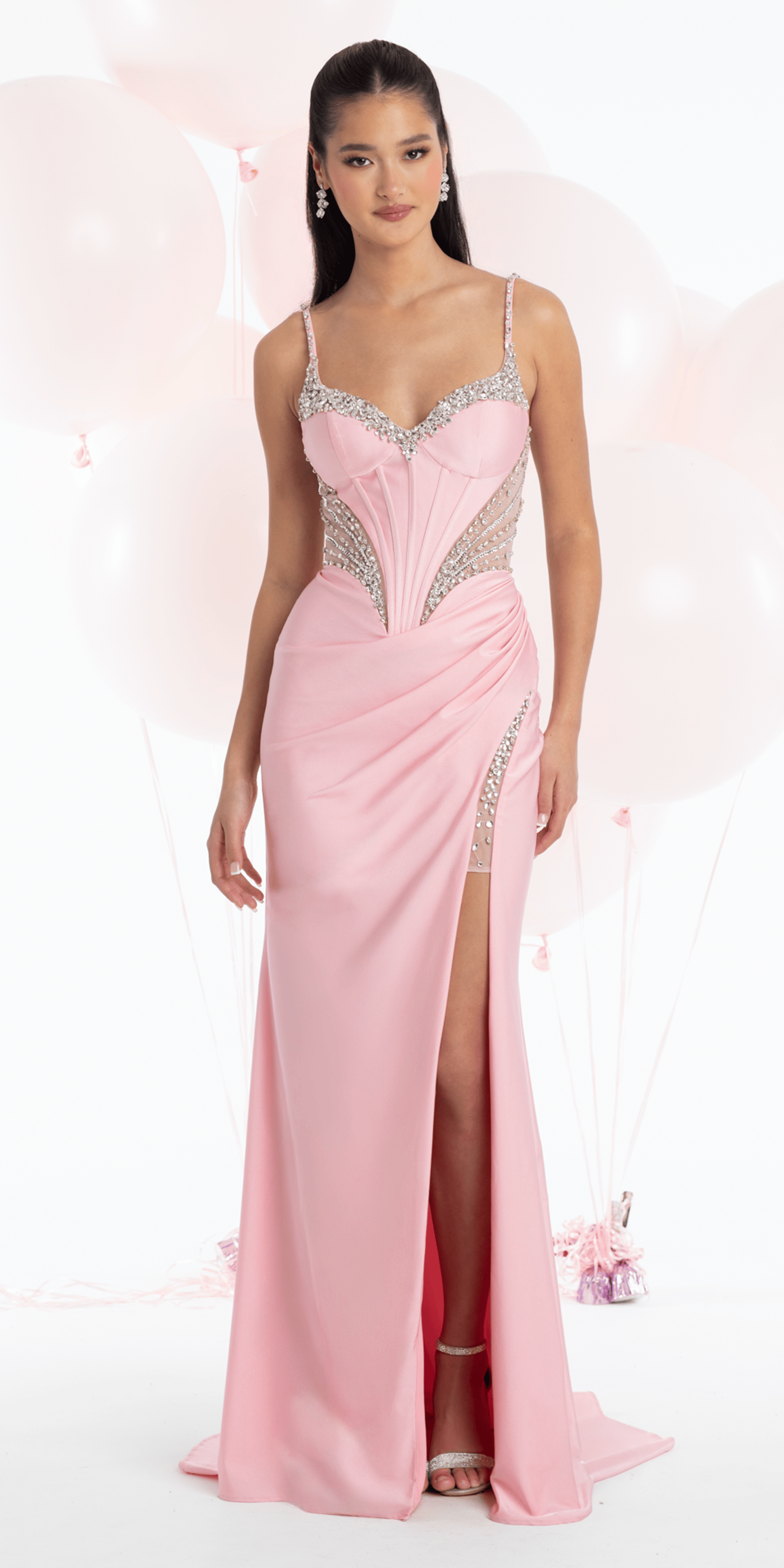 Stretch Satin Sweetheart Corset Column Dress with Rhinestone Detail ...