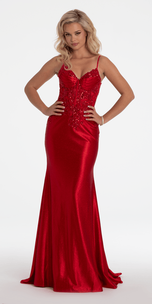 Sweetheart Glitter Sateen Embroidered Trumpet Dress Image 1