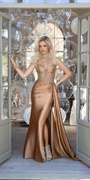 Satin Embellished Corset Column Dress with Side Drape Image 1