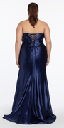 navy/size/14/plus/Camille La Vie/Pointed Rhinestone Satin Strapless Corset Column Dress /back