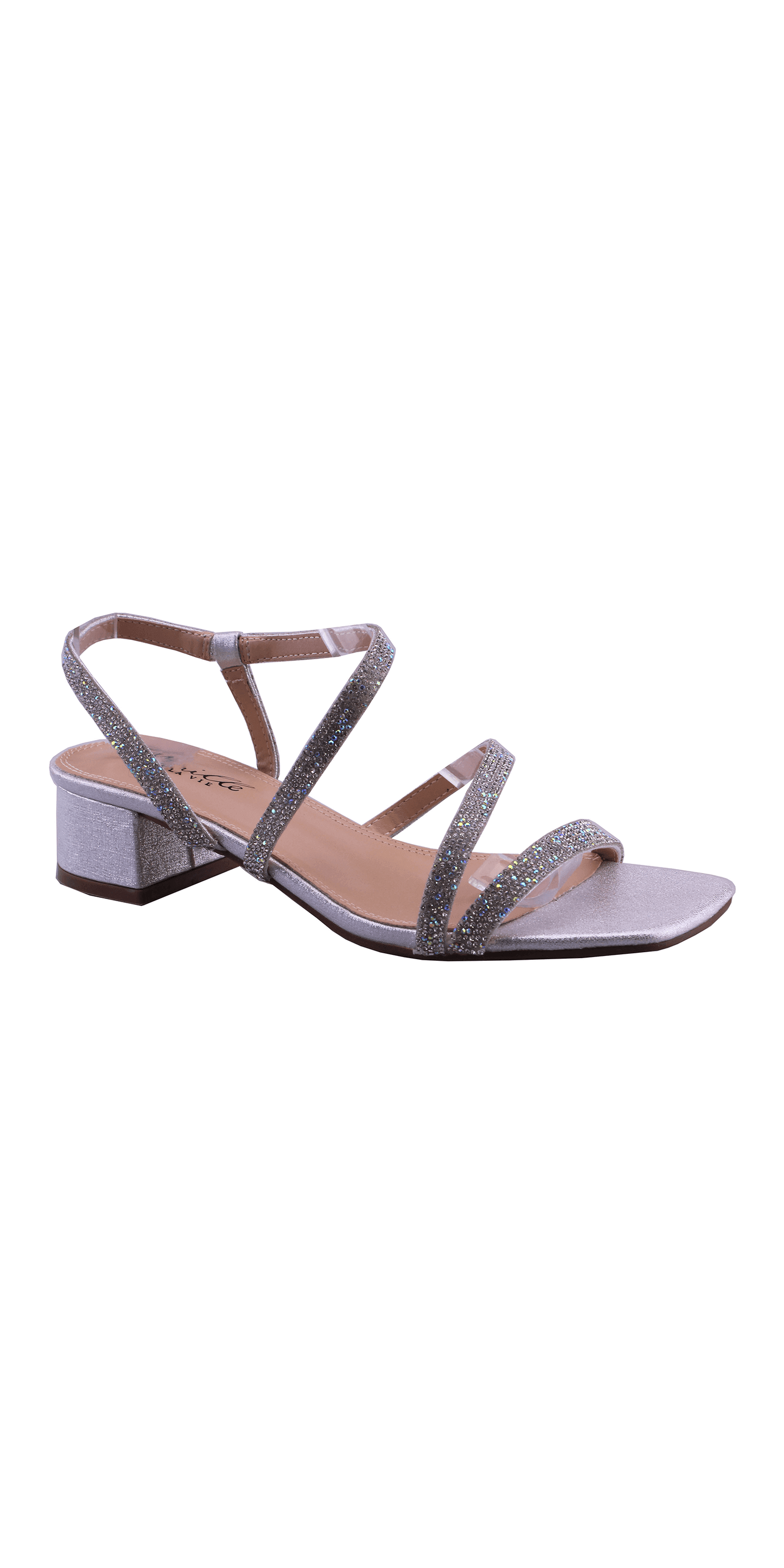 silver/size/6/Camille La Vie/Cynthia 1 W Strappy Rhinestone Low Chunky Heel Sandal/side