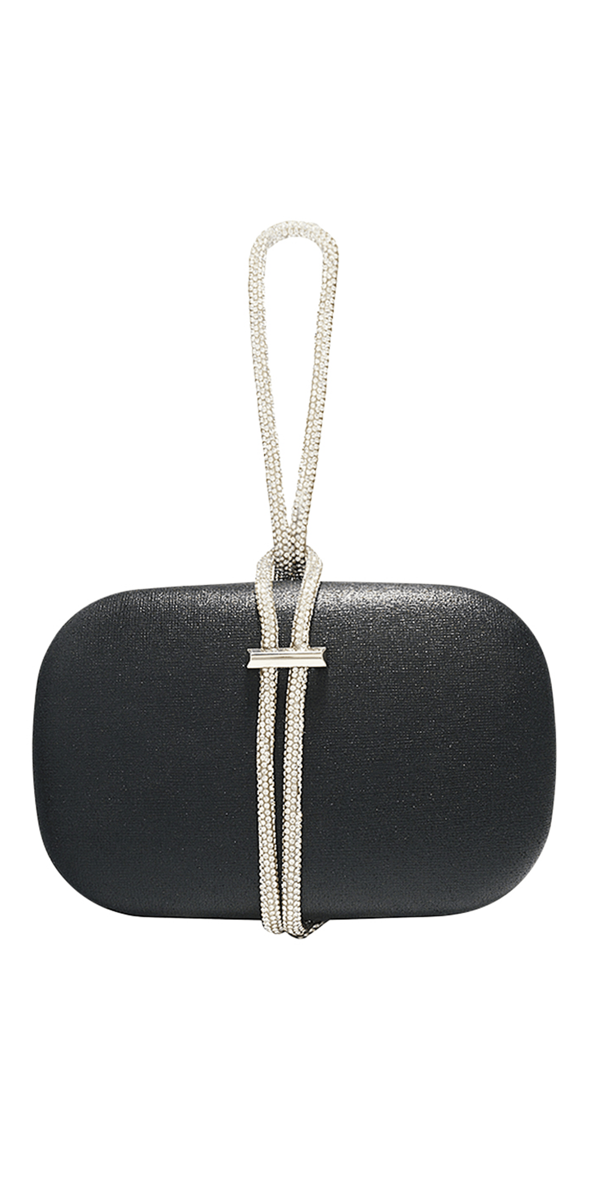 Camille La Vie Satin Oval Box Handbag with Rhinestone Hand Strap OS / black
