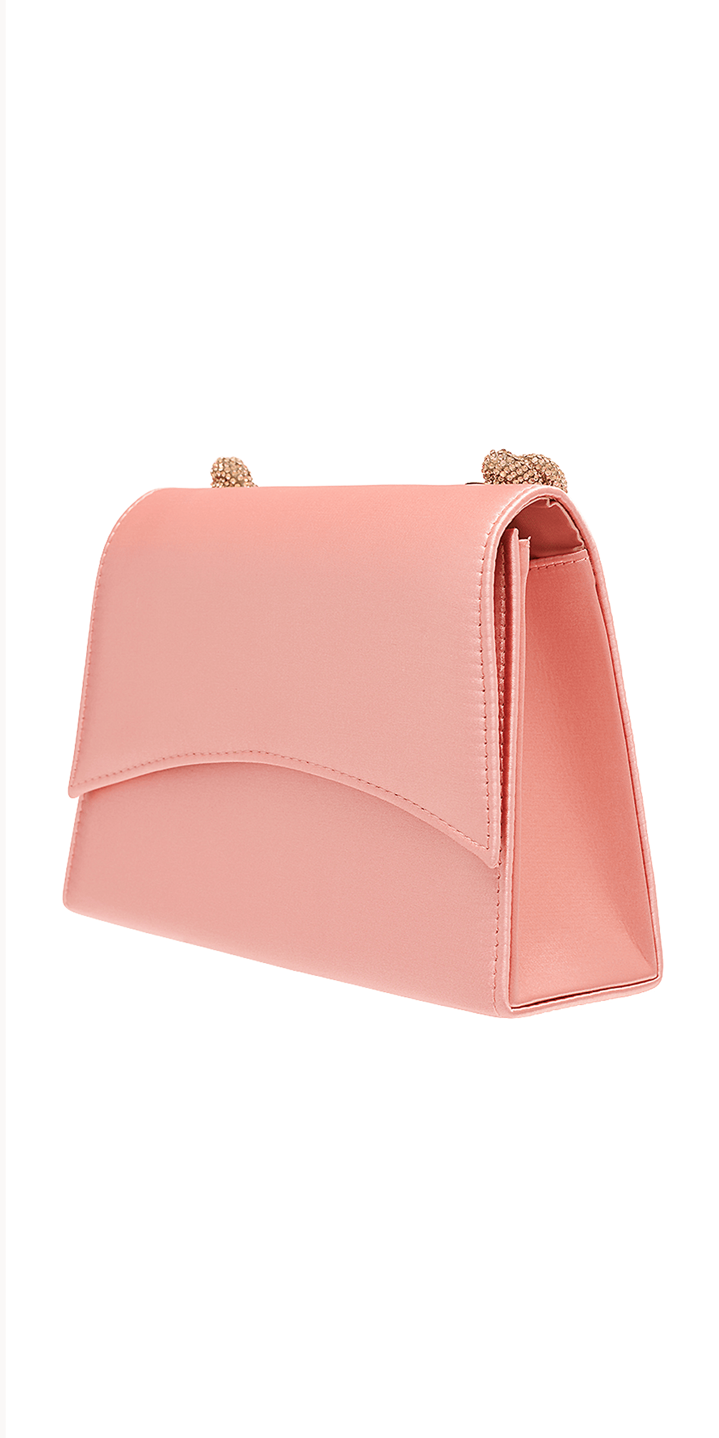 Camille La Vie/ Satin 1/2 Flap Kelly Handbag with Rhinestone Handle/ One Size/ apricot/side