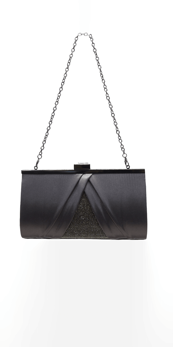 Pleated Satin Handbag with Rhinestone Detail Image 2