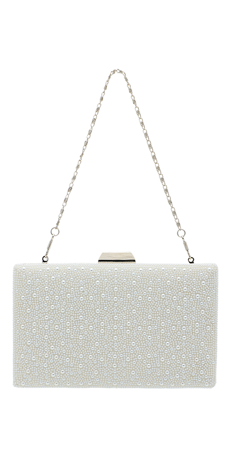 white/size/one-size/Camille La Vie/Pearl and Satin Handbag with Metal top Closure/front