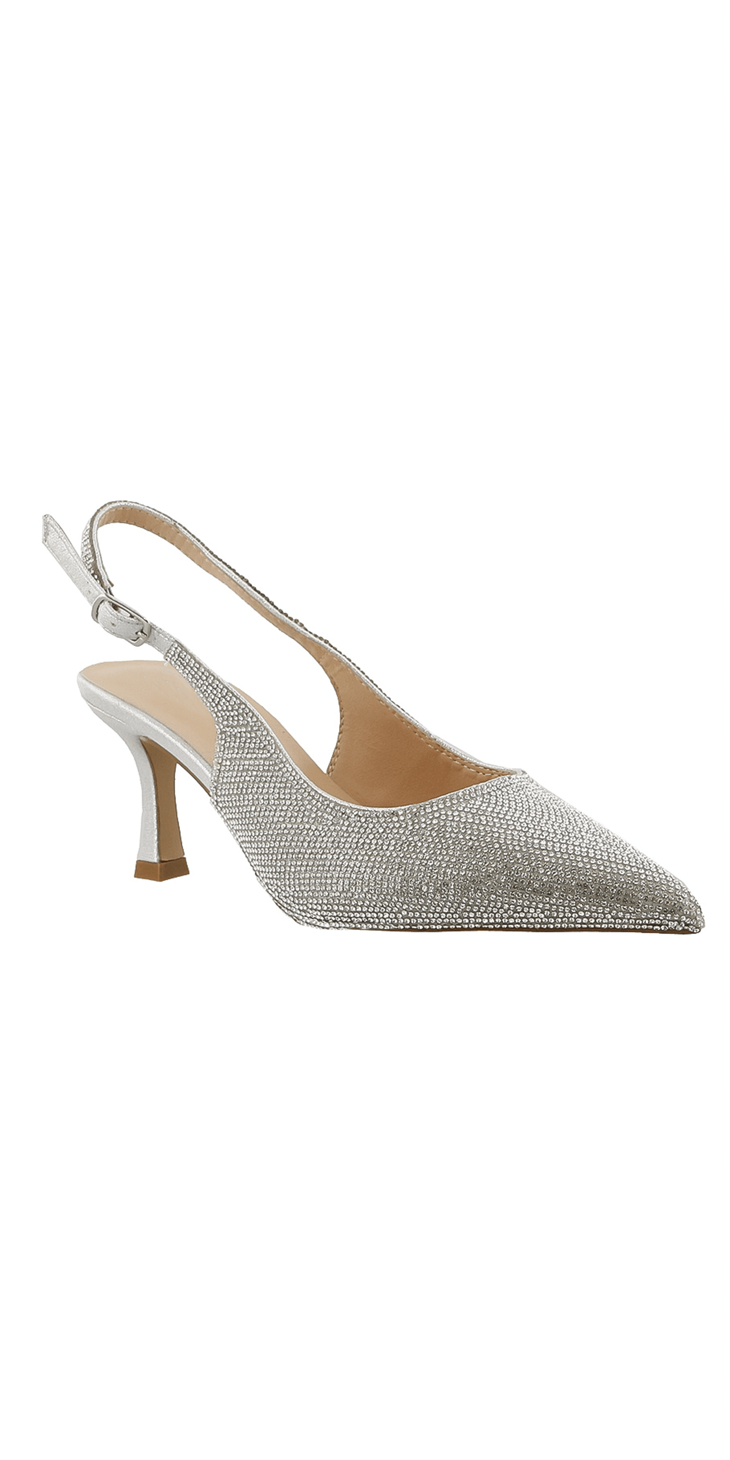 Camille La Vie/ Keisha-1 Low Heel Rhinestone Slingback Sandal. 5.5 / silver/front