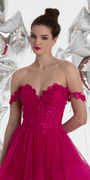 Floral Embroidered Off the Shoulder Tulle Tiered Ballgown Image 4