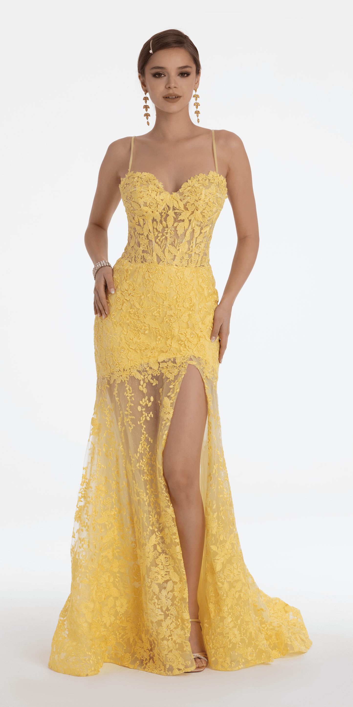 Camille La Vie/ Embellished Sweetheart Corset Mini Dress/ missy/ size /0 / light yellow /front alt