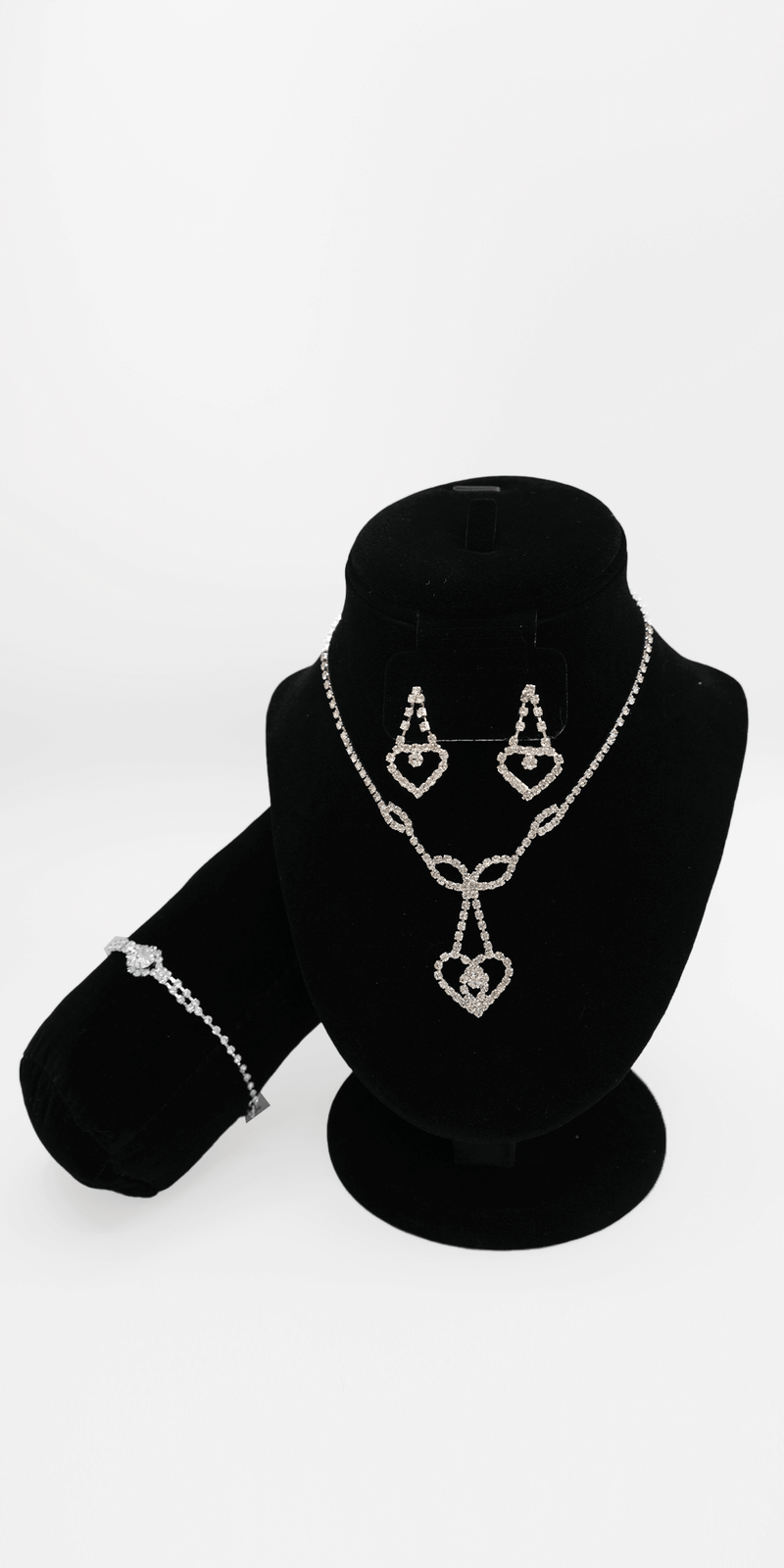 Open Heart Rhinestone Necklace Earring and Bracelet Set Image 1