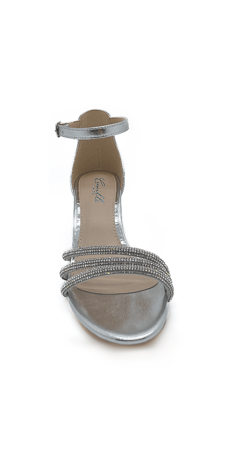 Scooter Metallic Low Block Heel Rhinestone Sandal – Camille