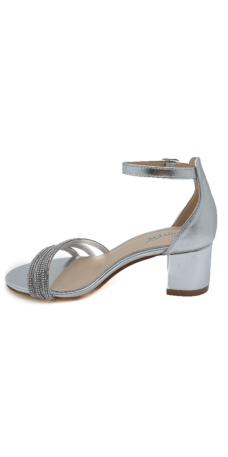 Scooter Metallic Low Block Heel Rhinestone Sandal – Camille