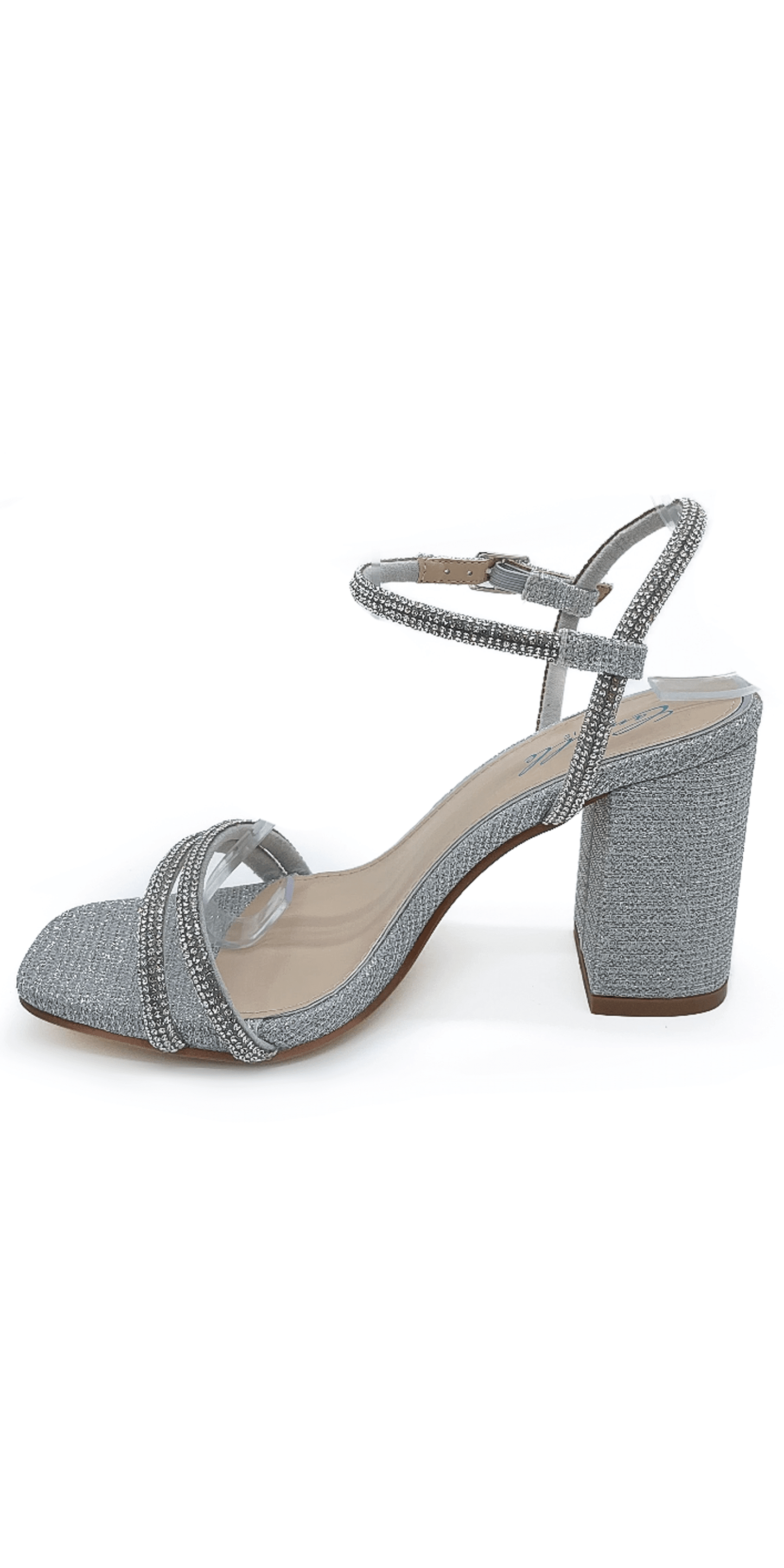 silver/size/5.5/Camille La Vie/Glitter Double Strap Rhinestone Block Heel Sandal/left side
